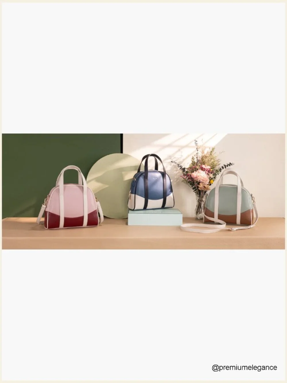 Bowling Purse Dome Satchel Bag with Crossbody Strap